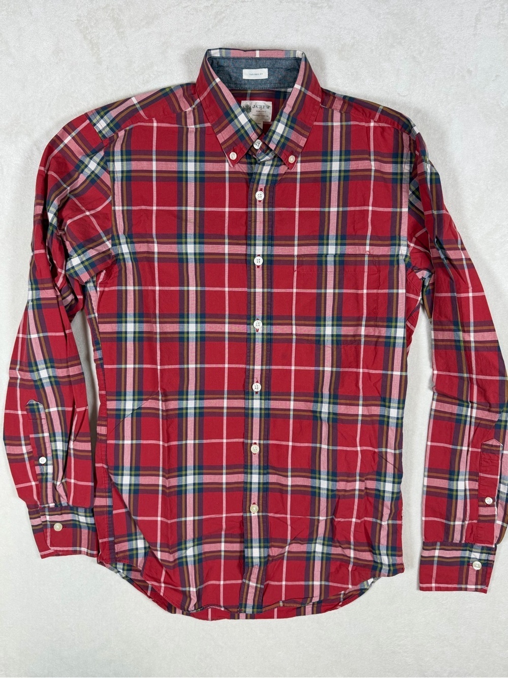 J. Crew XS Slim Fit Red Plaid Button-Down Oxford Classic Shirt